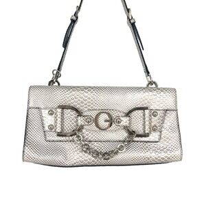 GUESS Vintage Y2K Shoulder Bag Purse Snakeskin Embossed Silver‎ Chain Leather